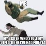 W U M B O F U Z E BODYSLAM | ME; MY SISTER WHO STOLE MY STUFFED TIGER I'VE HAD FOR YEARS | image tagged in w u m b o f u z e bodyslam | made w/ Imgflip meme maker