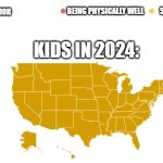 Yellow USA meme | SKIBDI TOILIT; BEING PHYSICALLY WELL; GOOD HUMOR; KIDS IN 2024: | image tagged in yellow usa meme | made w/ Imgflip meme maker