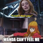 wanda can't feel fujiko mine | WANDA CAN'T FEEL ME | image tagged in fujiko siting,anime,wandavision,do men even have feelings,no i cant obama,animeme | made w/ Imgflip meme maker