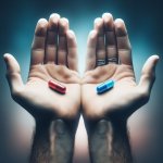 red pill blue pill hands