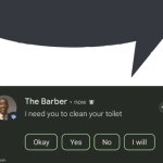 The barber speech bubble