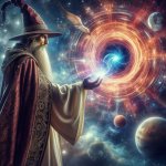 Wizard with hand in a portal