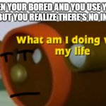 What am i doing in my life | WHEN YOUR BORED AND YOU USE YOUR PHONE BUT YOU REALIZE THERE'S NO INTERNET | image tagged in what am i doing in my life | made w/ Imgflip meme maker