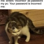 incorrect | me: enters "incorrect" as password
my pc: Your password is incorrect
me: | image tagged in cat loading template,password,incorrect,memes | made w/ Imgflip meme maker