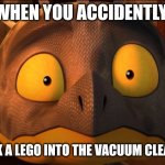 The Lego went into the vacuum cleaner | WHEN YOU ACCIDENTLY; SUCK A LEGO INTO THE VACUUM CLEANER | image tagged in shocked cutter,relatable,lego,jpfan102504 | made w/ Imgflip meme maker