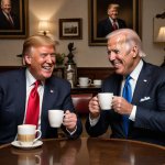 Donald Trump and Joe Biden having coffee