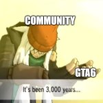 rdgdgdgdgdgdgdgs47kbvgcx | COMMUNITY; GTA6 | image tagged in it's been 3000 years | made w/ Imgflip meme maker