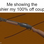 look! It wasn't expired! | Me showing the cashier my 100% off coupon | image tagged in gifs,duck,gun,guns,too many tags | made w/ Imgflip video-to-gif maker