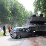 army tank crushes learners car oops