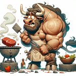 Minotaur burns steak funny