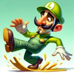 Luigi slipping on a banana