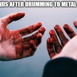 rawr | MY HANDS AFTER DRUMMING TO METAL MUSIC | image tagged in bloody hands | made w/ Imgflip meme maker