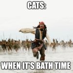 It's bath time | CATS:; WHEN IT'S BATH TIME | image tagged in memes,jack sparrow being chased,cats,jpfan102504,relatable | made w/ Imgflip meme maker