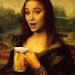 Mona Lisa drinking beer