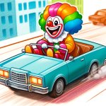 clown driving a car