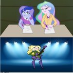 Dawn Plays the Blues for Celestia and Luna | image tagged in who's at the competition meme,equestria girls,total drama | made w/ Imgflip meme maker