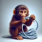 Monkey playing with network cable