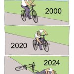 It’s not the years that are bad, it’s what happened during them | 2000; 2020; 2024 | image tagged in memes,bike fall,relatable,so true memes,2024,2020 | made w/ Imgflip meme maker