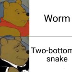 Tuxedo Winnie The Pooh | Worm; Two-bottomed snake | image tagged in memes,tuxedo winnie the pooh | made w/ Imgflip meme maker