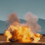 Car exploding in desert