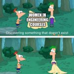 Women in engineering courses | WOMEN IN 
ENGINEERING 
COURSES | image tagged in discovering something that doesn't exist | made w/ Imgflip meme maker