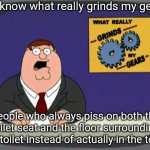 Fr it's annoying when i see pee all over the seat and the floor at the same time | You know what really grinds my gears? People who always piss on both the toilet seat and the floor surrounding the toilet instead of actually in the toilet | image tagged in memes,peter griffin news | made w/ Imgflip meme maker