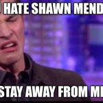 When someone tells you i hate Shawn Mendes | YOU HATE SHAWN MENDES? STAY AWAY FROM ME | image tagged in when someone tells you i hate shawn mendes | made w/ Imgflip meme maker