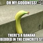 There's a banana embedded in the concrete step meme