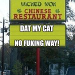 HOLY   FRUK! | DAT MY CAT; NO FUKING WAY! | image tagged in chinese restaurant,what   da   hell   is this  chinese,you eat here  food | made w/ Imgflip meme maker