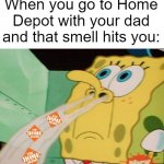 Spongebob Sniff | When you go to Home Depot with your dad and that smell hits you: | image tagged in spongebob sniff,home depot | made w/ Imgflip meme maker