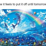 Happy dolphin rainbow | how it feels to put it off until tomorrow | image tagged in happy dolphin rainbow,adhd,procrastination,audhd,procrastinate,add | made w/ Imgflip meme maker