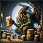 Cthulhu drinking a beer