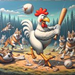 Chicken is hitting wolves with a baseball bat meme
