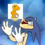 Agumon is awesome! | ME | image tagged in joyful sonic | made w/ Imgflip meme maker