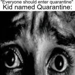 vro what | The government in 2020: "Everyone should enter quarantine"; Kid named Quarantine: | image tagged in vro what | made w/ Imgflip meme maker