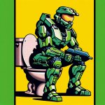 Master Chief squatting on a toilet