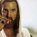 Stressed out Jesus smoking a blunt