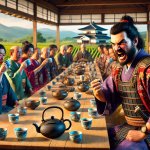 Japanese samurais drinking tea