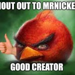 Realistic Red Angry Birds | SHOUT OUT TO MRNICKELZ; GOOD CREATOR | image tagged in realistic red angry birds | made w/ Imgflip meme maker