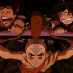 Toph and Sokka flying on Aang's glider meme