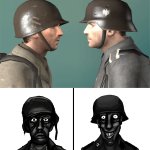 American and German soldier staring
