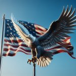 american flag with an eagle in front of it