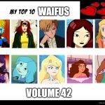 top 10 waifus volume 42 | WAIFUS; VOLUME 42 | image tagged in top 10 waifus,42,mermaid,anime,cartoons,beautiful girl | made w/ Imgflip meme maker