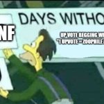 I cant really say much but, at lest I don't do what other people do. | INF; UP VOTE BEGGING WITH USING "1 UPVOTE = ZOOPHILE ARRESTED". | image tagged in 0 days without lenny simpsons | made w/ Imgflip meme maker