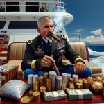 General on Yacht With Piles of Money