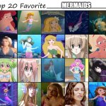 top 20 favorite mermaids | image tagged in top 20 favorite mermaids,the little mermaid,anime,cartoons,live action,ladies | made w/ Imgflip meme maker