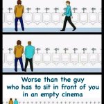 Urinal Guy (More text room) | MY; KISS; FJB; A$$; VOTERS; Worse than the guy
who has to sit in front of you
in an empty cinema | image tagged in urinal guy more text room | made w/ Imgflip meme maker