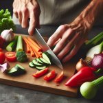 Hands cutting vegetables