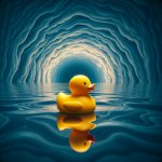 Rubber ducky floating on a infinite depth of meters