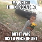 Funny meme | ME WHEN I THINK I SEE A BUG; BUT IT WAS JUST A PIECE OF LINT | image tagged in sophie mcclure | made w/ Imgflip meme maker